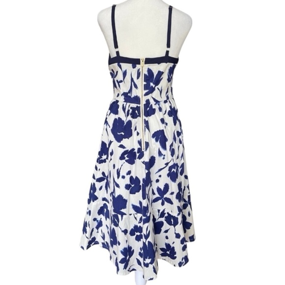 NWOT Allen B Schwartz Bustier Corset Retro Floral Spring Tea Dress Blue Large - Picture 3 of 12